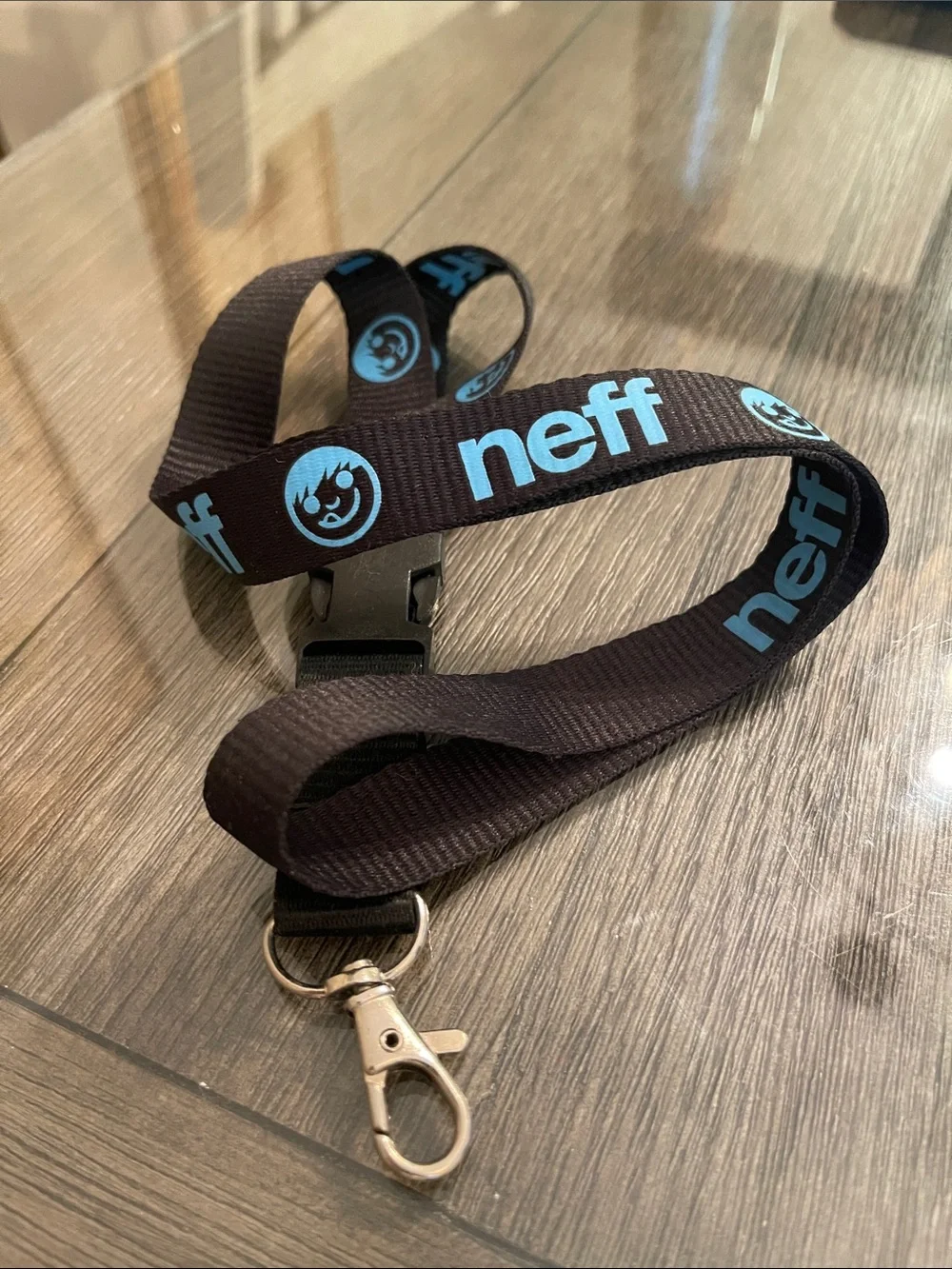 Jeff Black & Blue Smiley Face Landyard Keychain